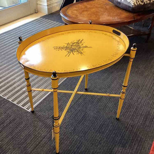 Vintage Oval Yellow Tole Metal Table