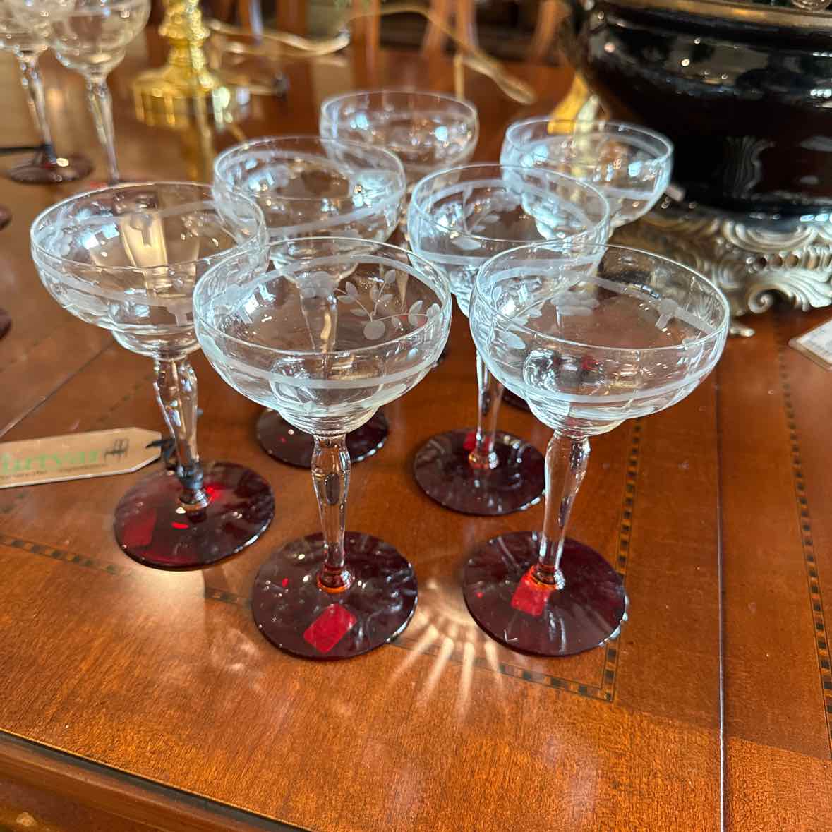7 Etched Floral Coupe Glasses