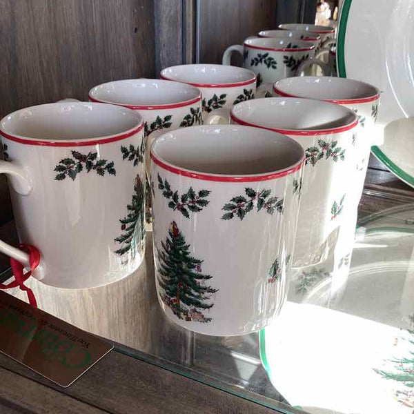 Spode Christmas Mugs with Red Trim - Set of 6
