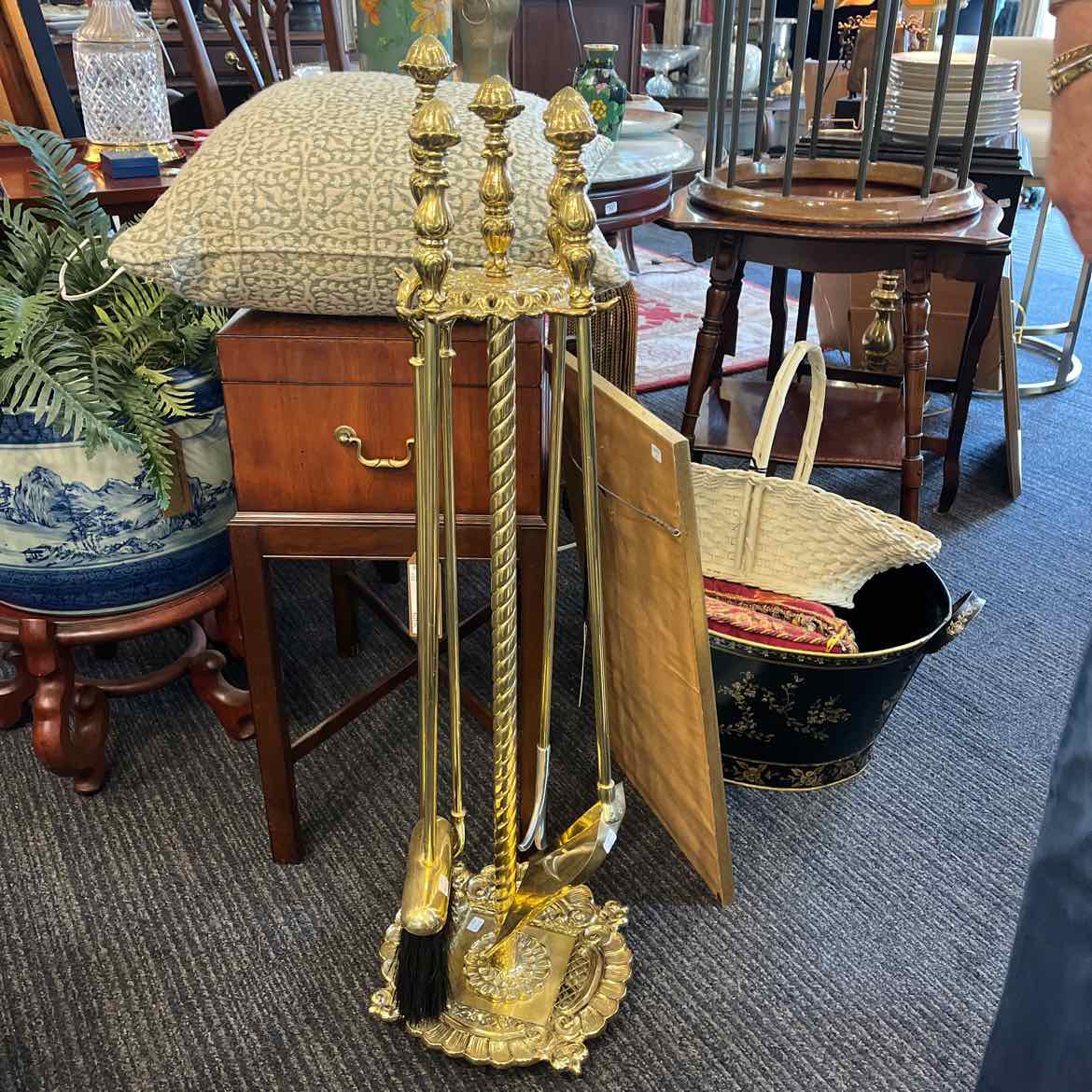 Five Piece Set Of Brass Fireplace Tools