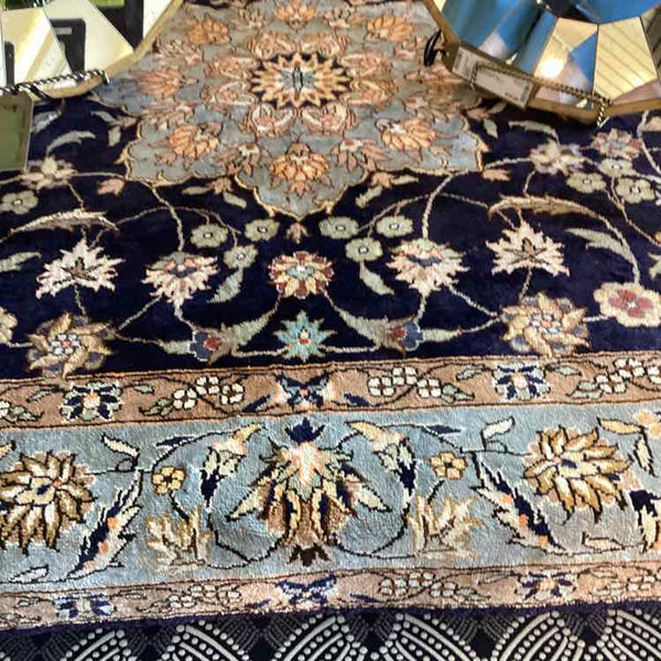 Blue And Taupe Hand Tied Rug