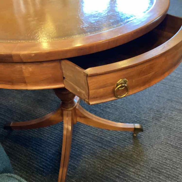 Round Leather Top Drum Table