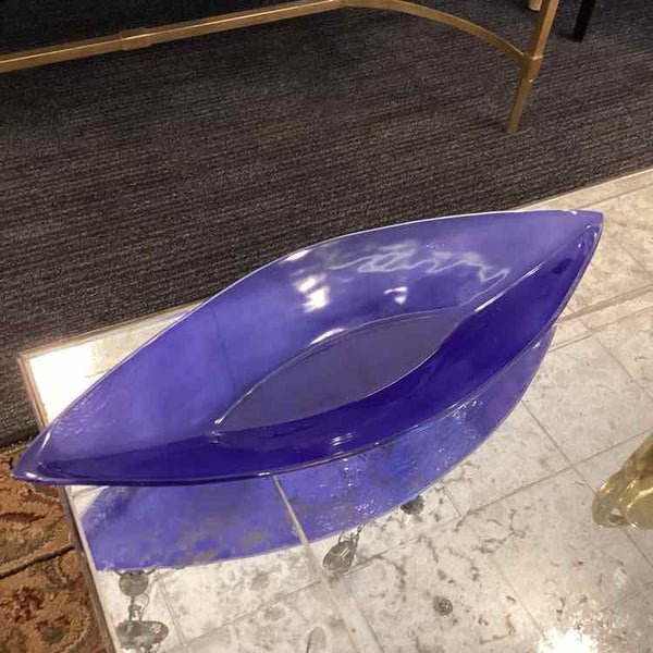 Signed Annieglass Blue Canoe Bowl