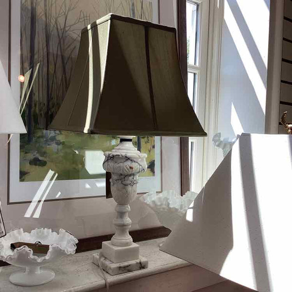 Alabaster Lamp with Green Shade