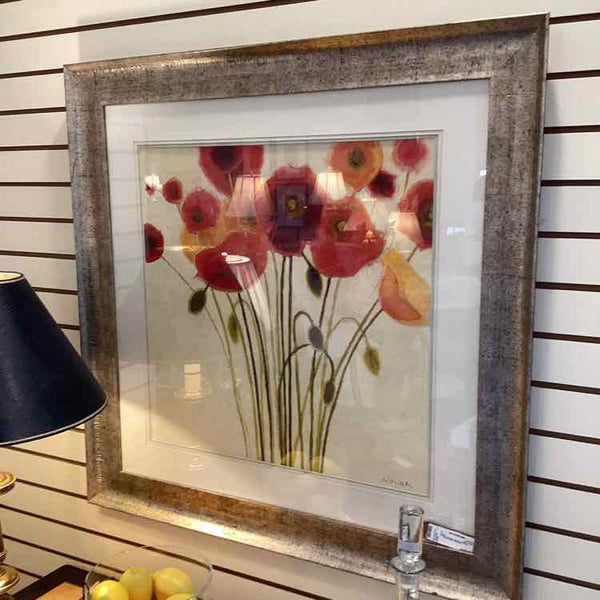 Large Poppy Print in Silver Wooden Frame