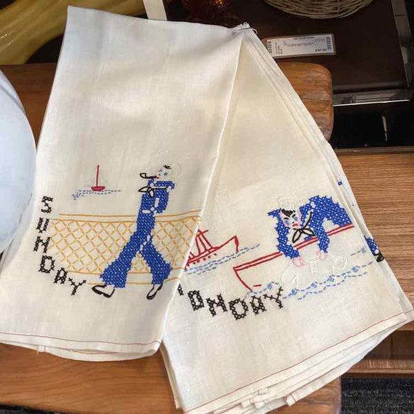 1940's Dish Towels with Days of the Week - Cross Stitch