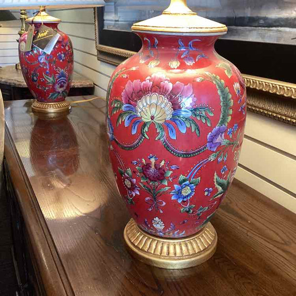 Pair of Red Porcelain Ginger Jar Lamps