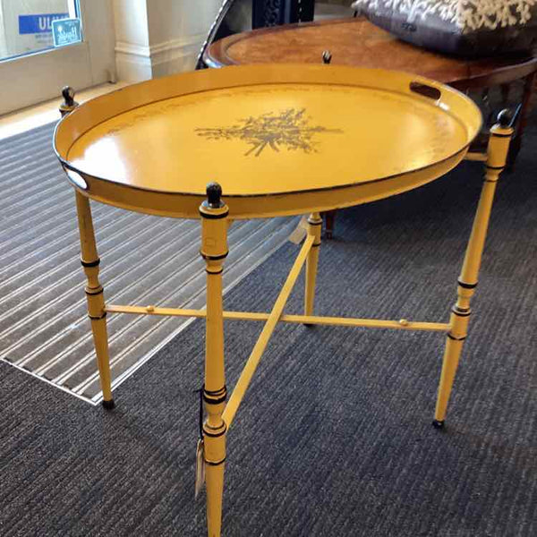 Vintage Oval Yellow Tole Metal Table
