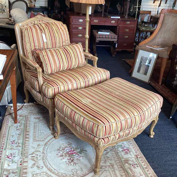 Sherrill Striped Chair & Ottoman with Rope Welt