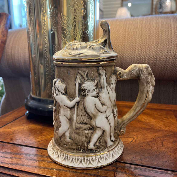 Vintage Capodimonte Porcelain Tankard w/ Cupid Relief