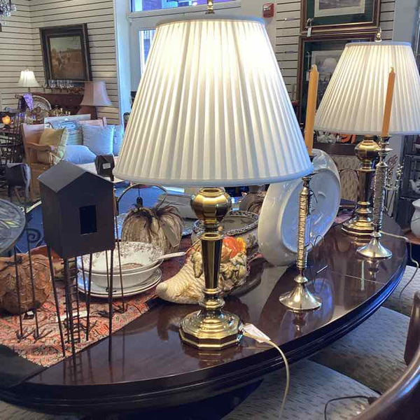 Pr of Brass Lamps w/Round Base