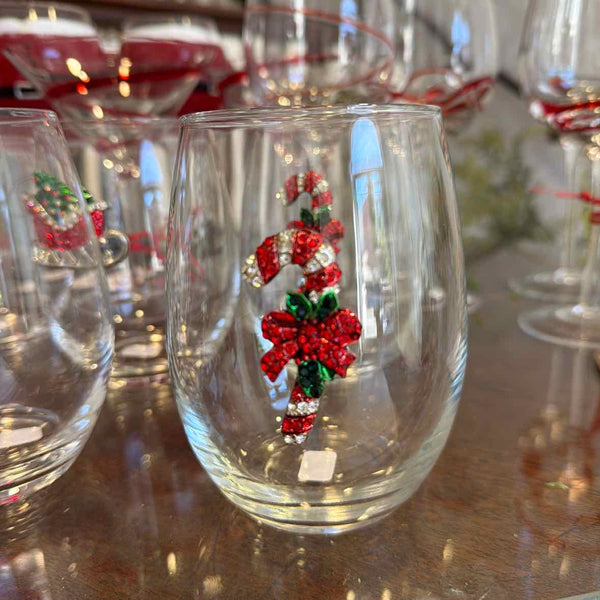 6 Stemless Embelished Wine Glasses