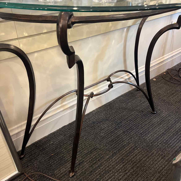 Glass/Iron Demilune Console Table
