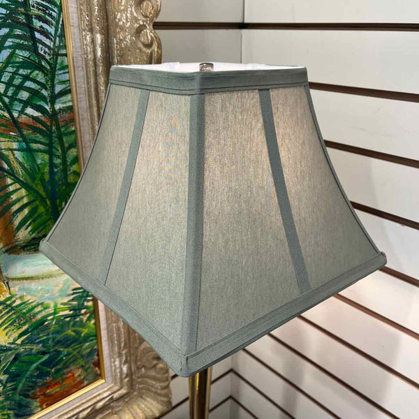 Brass Candlestick Lamp w/Green Shade