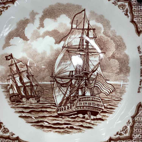 Brown Transferware Bowl with Sailing Ship