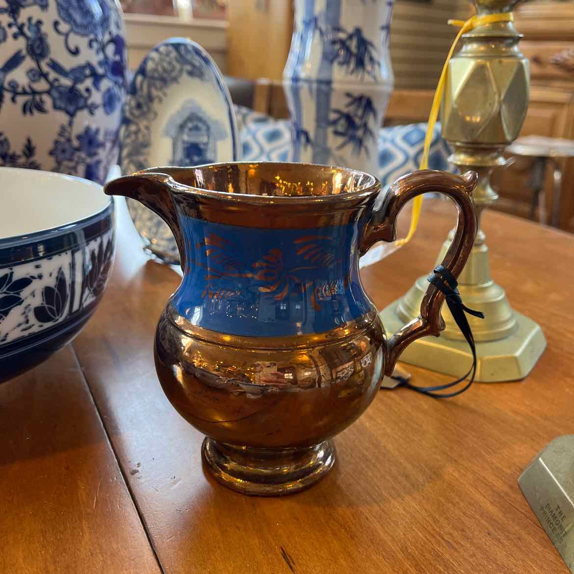 Lusterware  Pitcher w/ Blue Stripe - Lusterware