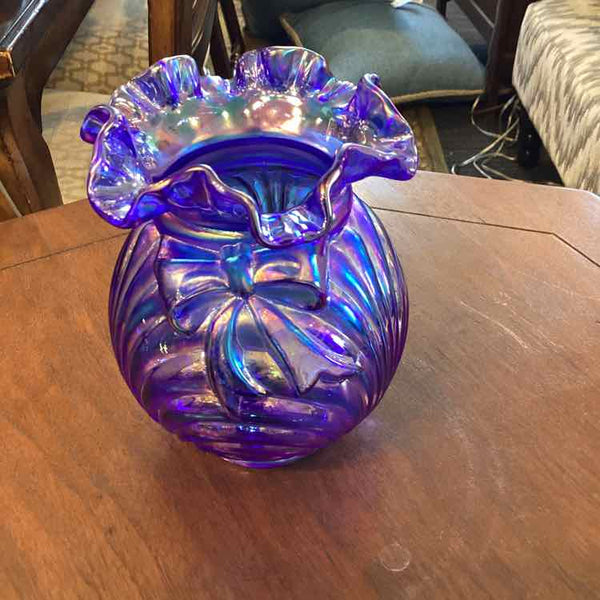 Fenton Cobalt Carnival Caprice Bow & Drape Vase