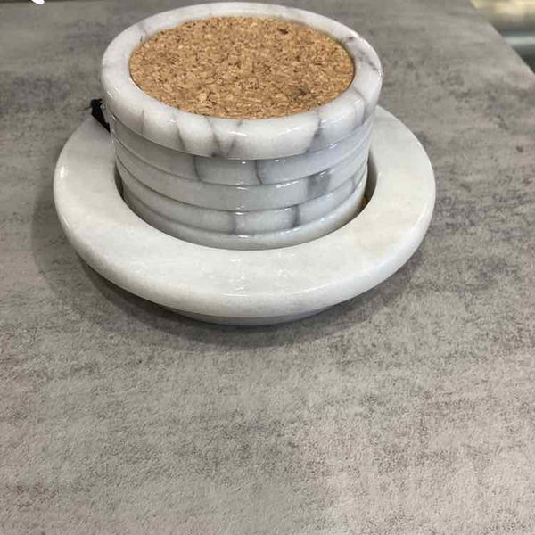 Set of 6 Marble Wine Coasters with Caddy
