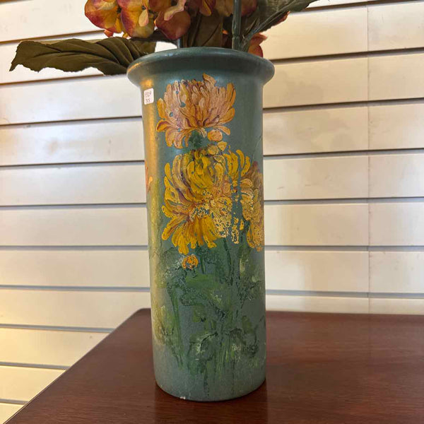 Green Vase With Flowers