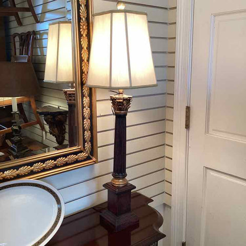 Pair Black/Gold Column Lamps