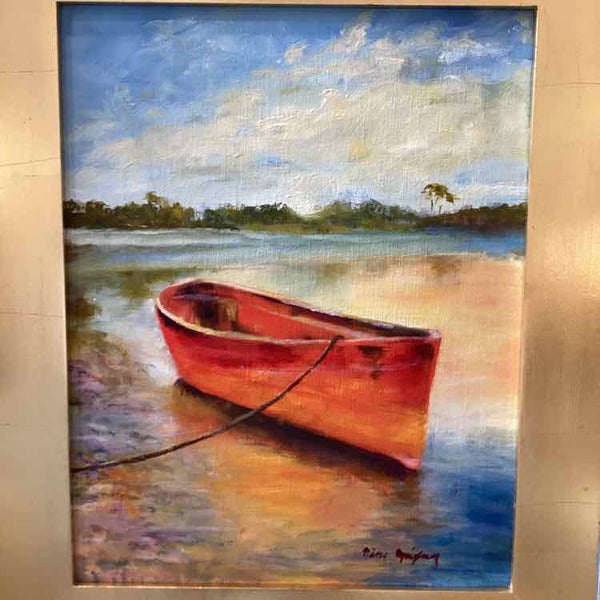 Nina Meixner" Red Boat on the Wate"r Oil Painting