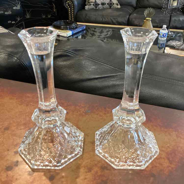 Pair Pressed Glass Candlestick Holders