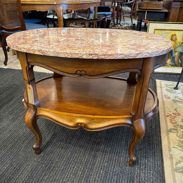 Marble Top And Carved Wood Table