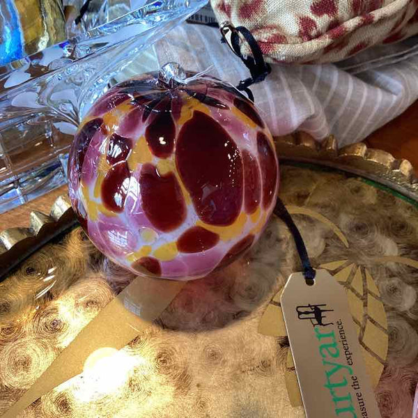 Maroon, Pink And Orange Art Glass Ball