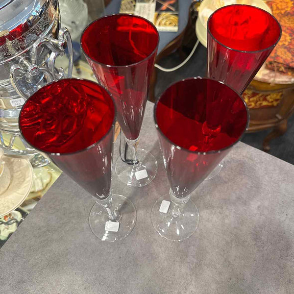 Set of 4 Red Champagne Flutes