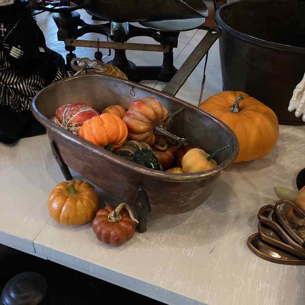 Antique Copper Footed Pot with Handle