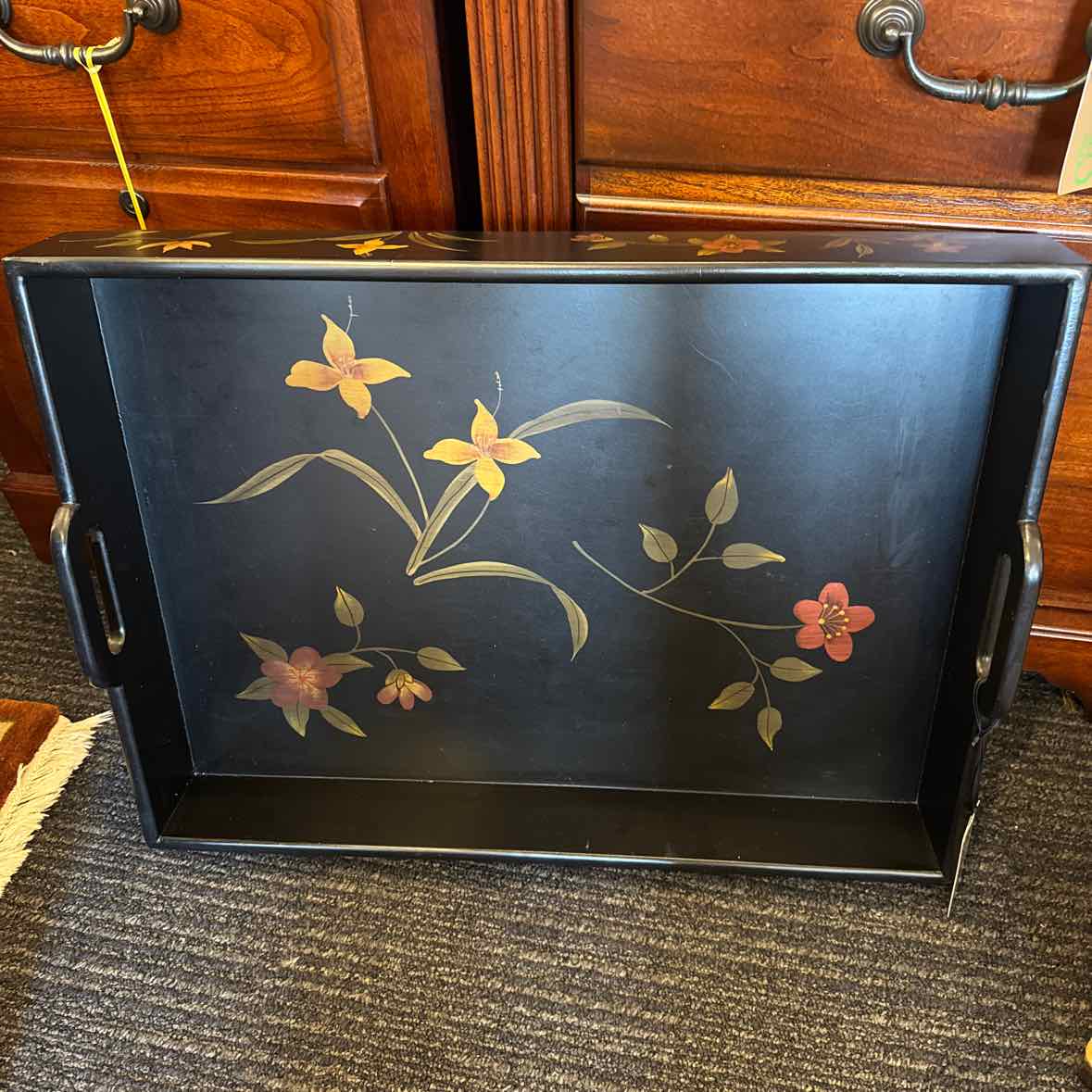 Black Floral Tray