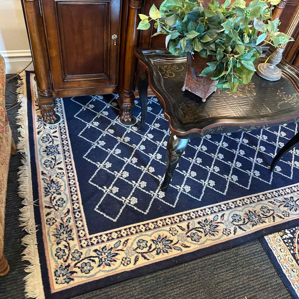 Wool Navy and Beige Trellis Rug