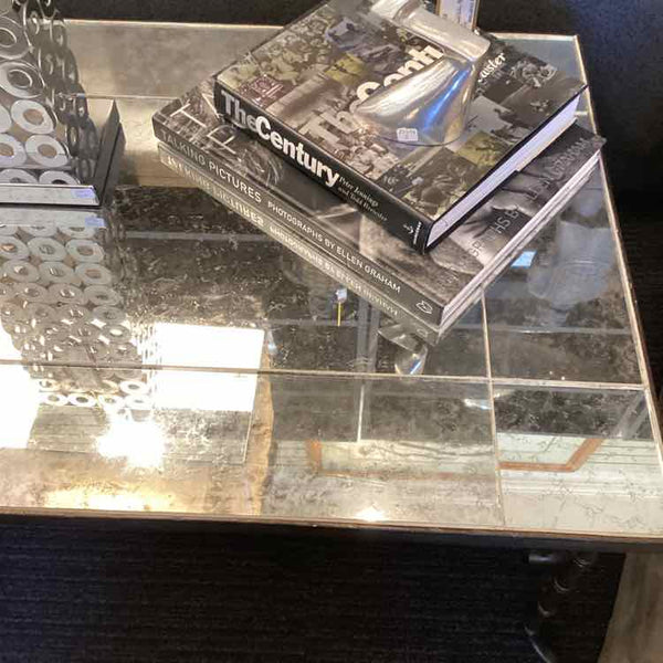 Brass And Mirrored Glass Coffee Table With Bamboo Legs