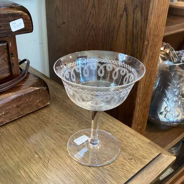 Set Of Eight Vintage Etched Champagne Glasses