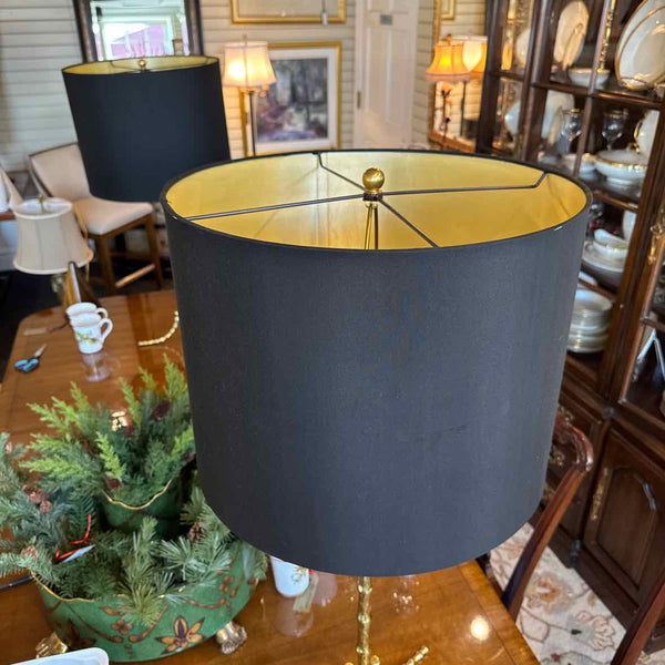 Pair of Gold Bamboo Lamps with Black Shades