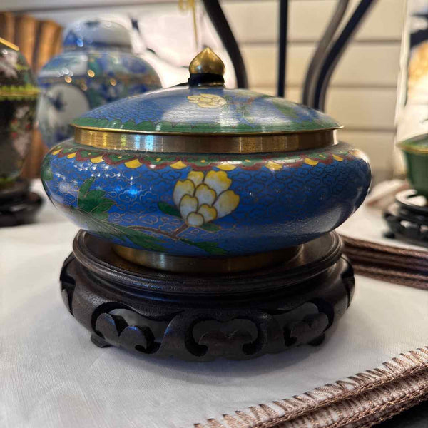Chinese Cloisonne Lidded Bowl w/Stand