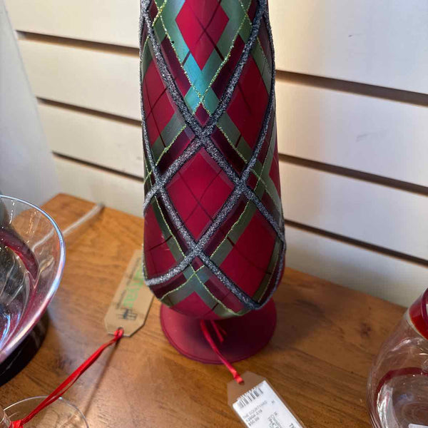 Red Plaid Glass Tree Topper