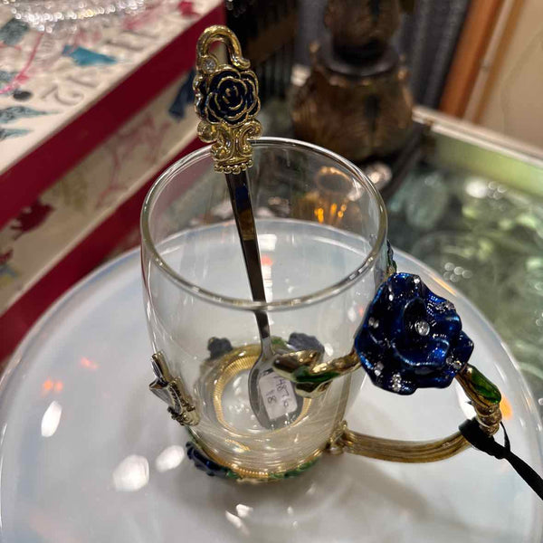 Glass and Enamel Tea Cup w/Spoon