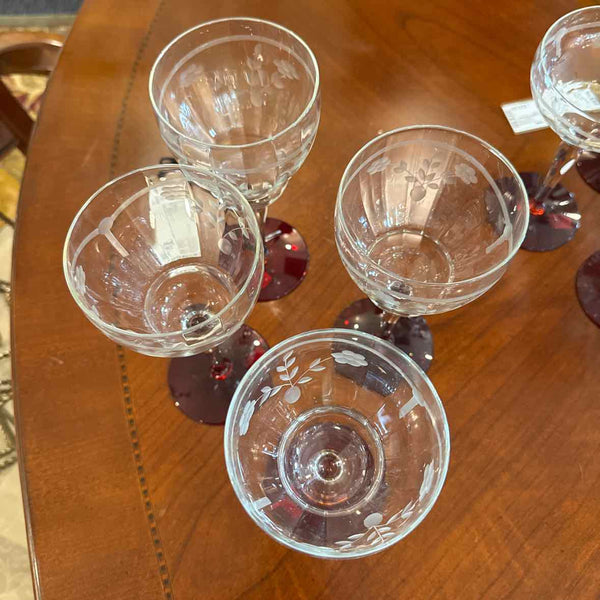 4 Etched Floral Wine
