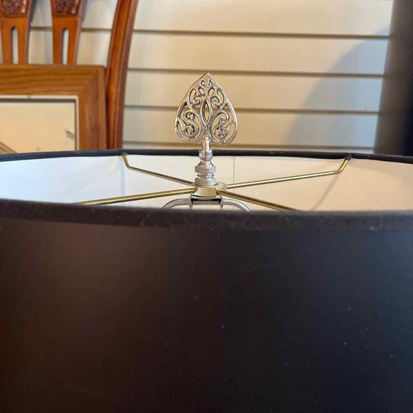 Silver Double Candle Lamp w/Black Shade