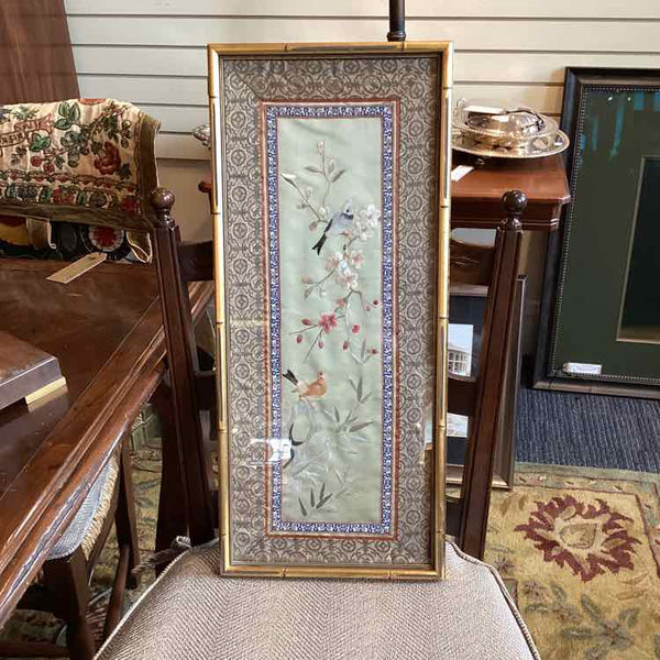 Embroidered Birds & Flowers with Bamboo Frame