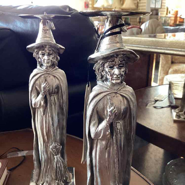 Pair Of Silver Witch Candleholders