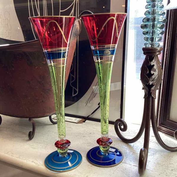 Pr. Multicollored Champagne Flutes
