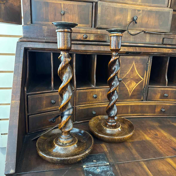 Pair Wood Twist Candlesticks