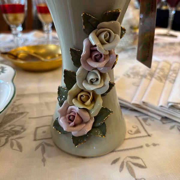 Green Vase with Flowers