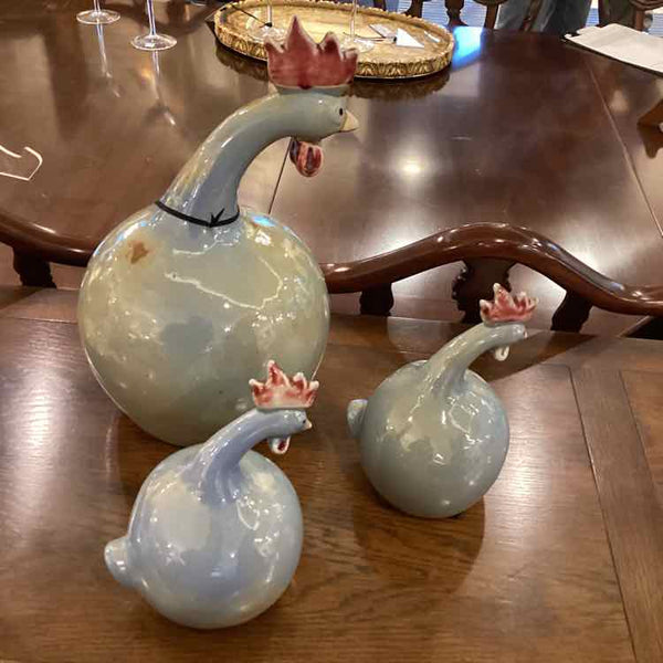 Three Piece Ceramic Rooster Family