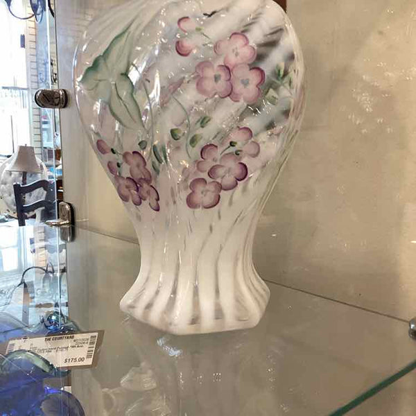 Fenton Hand Painted Orchid Crest Ruffled Vase - Signed