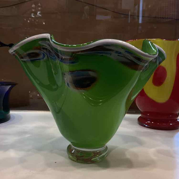 Mid Century Green And White Vase