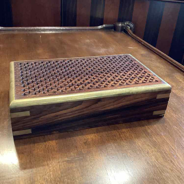 Wood Lattice Box With Brass