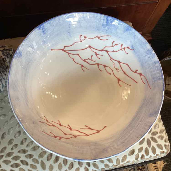 Ceramic Italian Bowl w/Lt. Blue  Rim